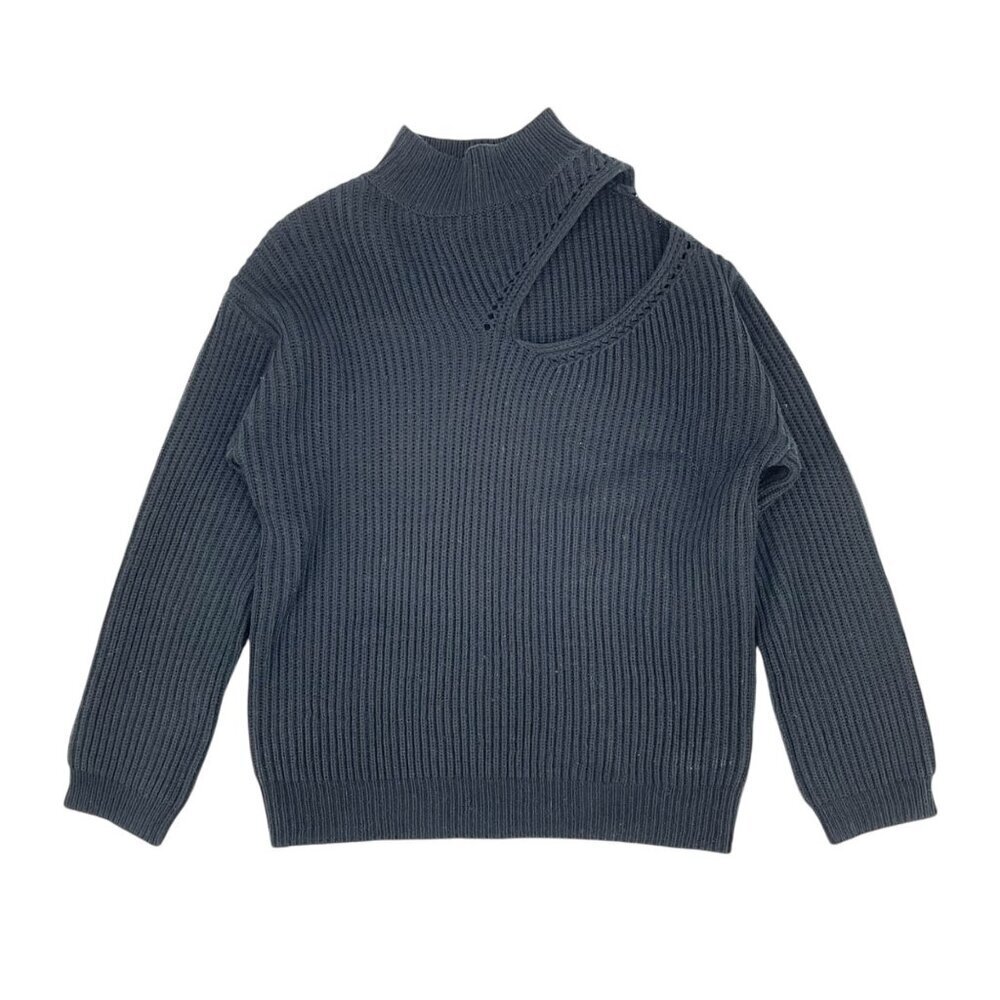 ASTR the Label Black Cutout Mockneck Ribbed Chunky Knit Sweater Womens Size XS